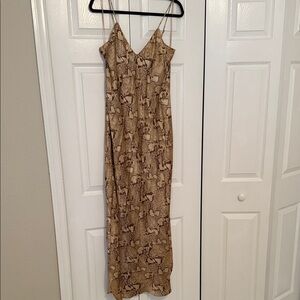 Banana Republic Tan Snake Print Maxi Dress 100% silk